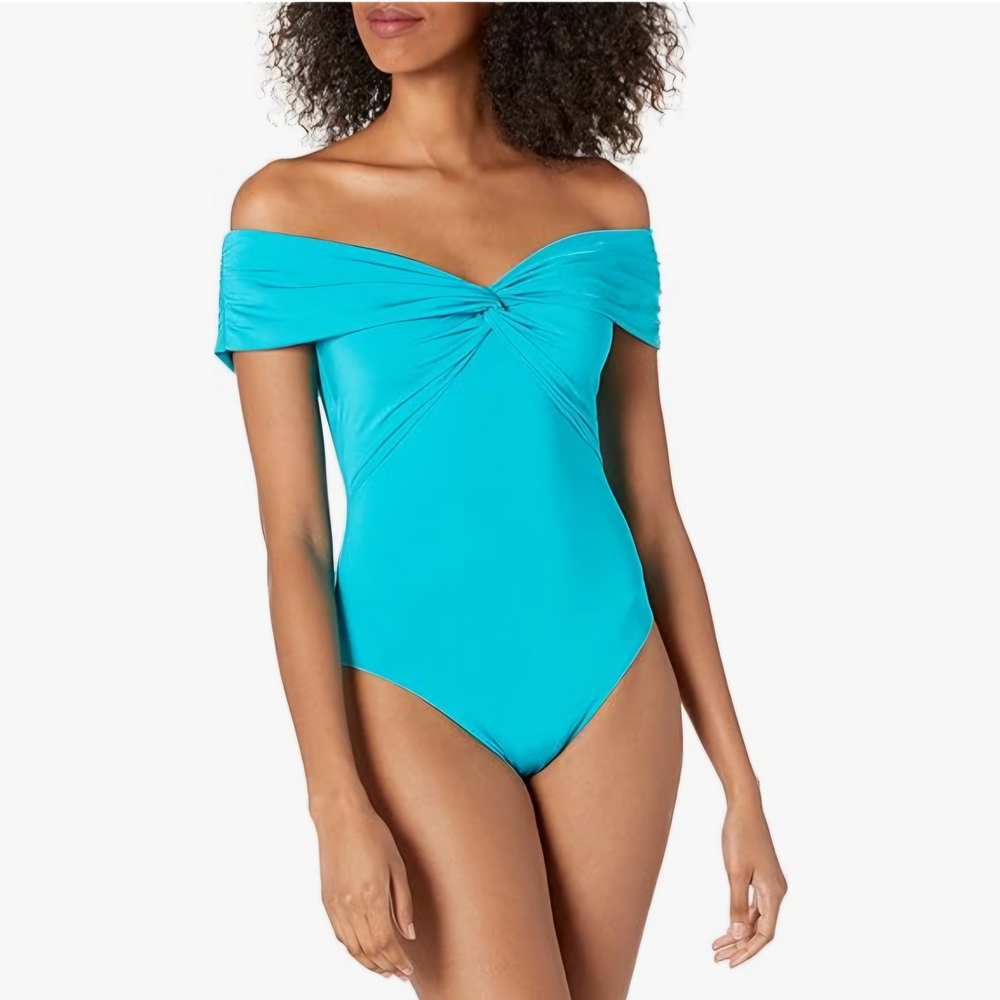 Trina Turk Off Shoulder Twist Front Bandeau One Piece Swimsuit NEW size 8